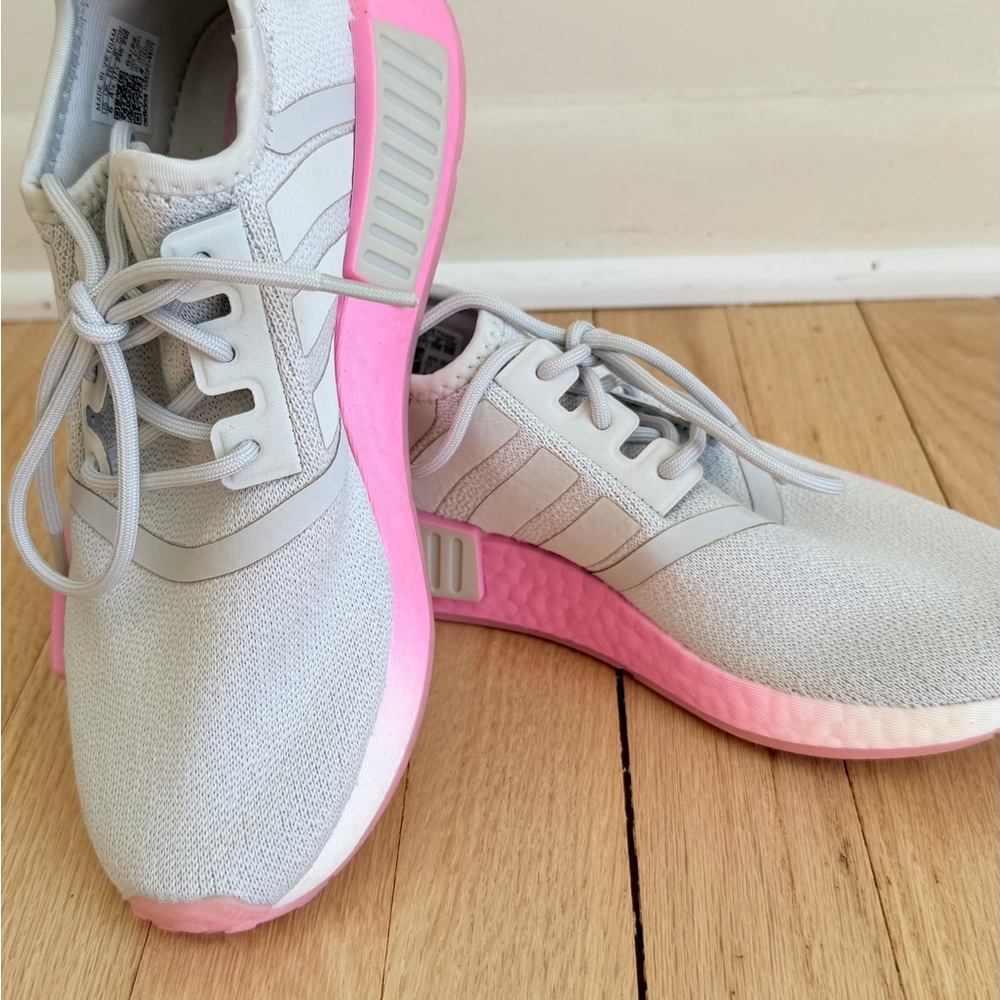 Women's Gray and Pink Adiadas Sneakers